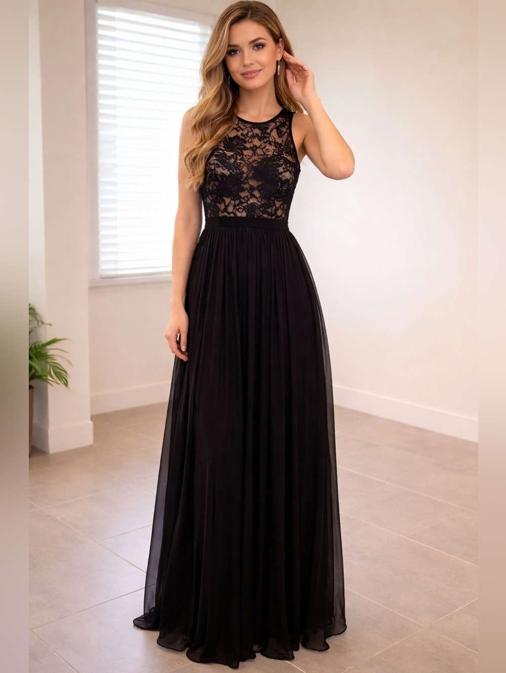 Morgan & Co. Black Lace Evening Dress with Pink Label